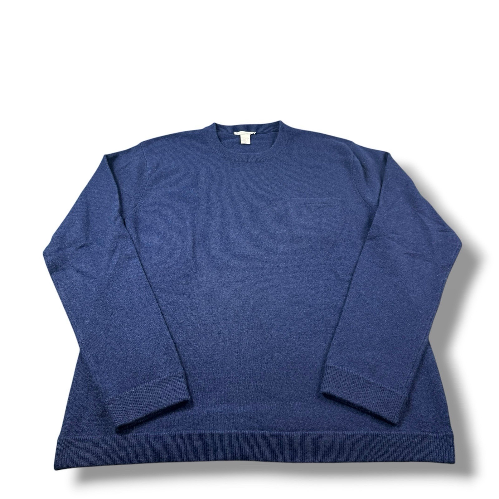 White + Warren 100% Pure Cashmere Navy Blue Crewneck Sweater W/ Front Pocket Xl